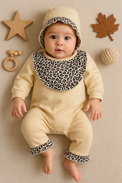 candar Leopard Detailed Hat Jumpsuit 100% Cotton