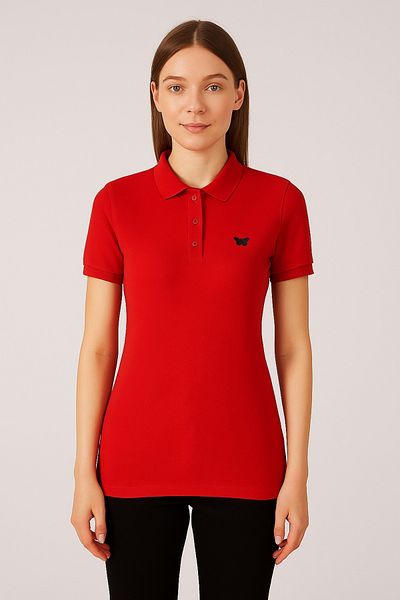 comstar Tricou de vară cu mânecă scurtă pentru femei, roșu, cu gât polo