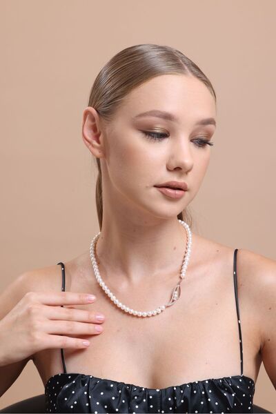 Birinci 14 Ayar Altın 8 mm Yaprak Taşlı Doğal İnci Kolye Bileklik İkili Set