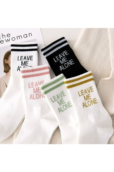 Bestrend 5 Pack Unisex College Socks Leave Me Alone Patterned