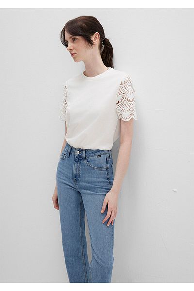 Mavi Lace Detailed Ecru T-Shirt Regular Fit / Regular Cut 1613515-70057