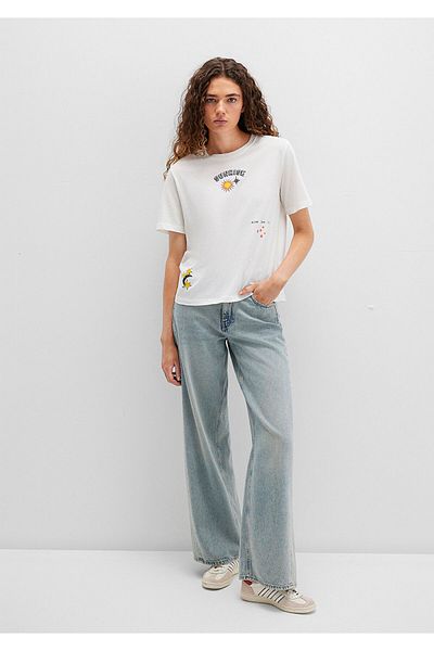 Mavi T-shirt Λευκό με Εκτύπωση Sunrise Κανονική Εφαρμογή / Κανονική Κοπή 1613523-80194