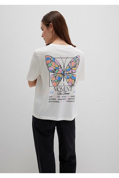 Mavi Butterfly Printed White T-Shirt Regular Fit / Regular Cut 1613462-70057