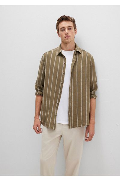 Mavi Linen Blend Striped Khaki Shirt Regular Fit / Regular Cut 0211730-91111