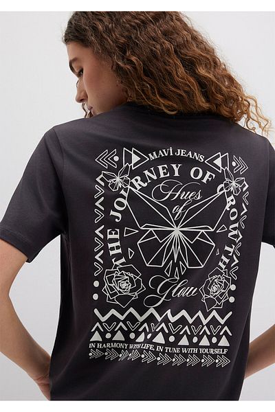 Mavi Butterfly Printed Anthracite T-Shirt Regular Fit / Regular Cut 1613459-70087