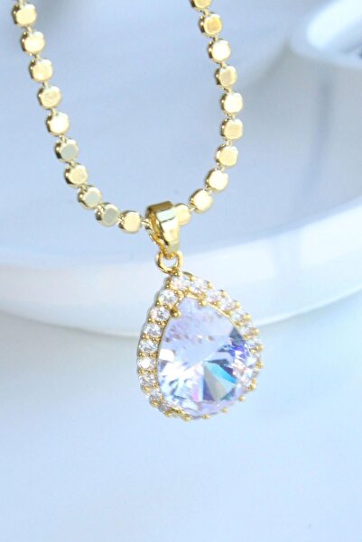 Leo'Stone Ezme Çelik Zincirli Büyük Zirkon Damla Taş Kadın Çelik Kolye