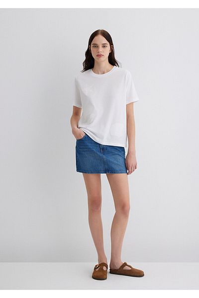 Mavi Λεπτομερές κέντημα Λευκό T-Shirt Loose Fit / Loose Relaxed Fit 1613432-620