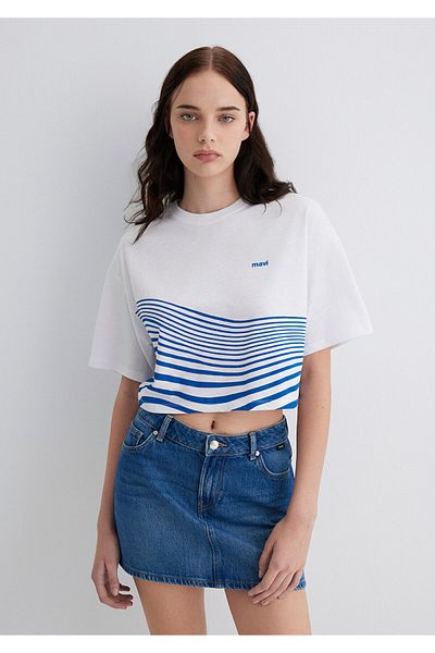 Mavi Τυπωμένο λευκό μπλουζάκι Crop / Short Cut 1613434-620