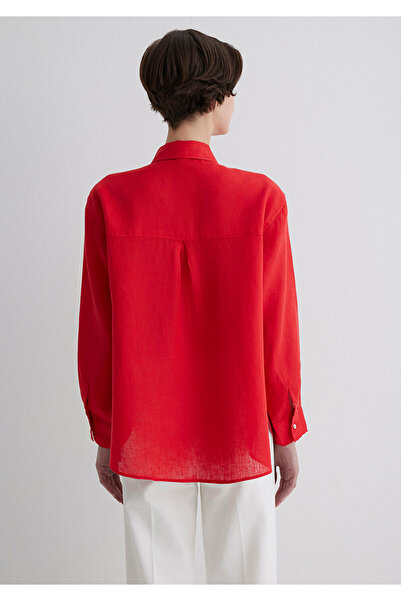 Mavi Kırmızı Keten Gömlek Loose Fit / Bol Rahat Kesim 1210747-80791