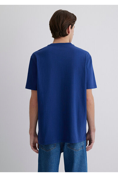 Mavi Cep Detaylı Mavi Basic Tişört Loose Fit / Bol Rahat Kesim 066248-70722