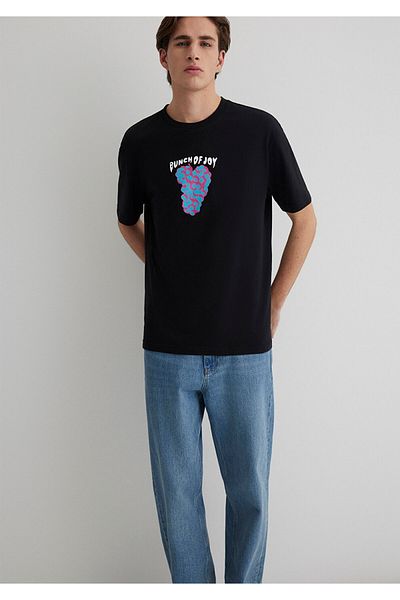 Mavi Punch of Joy Printed Black T-Shirt Loose Fit / Loose Relaxed Cut 0612813-900