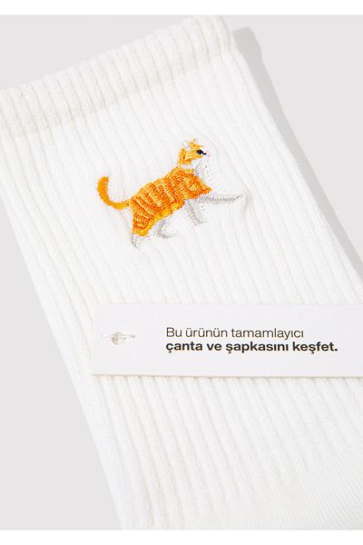 Mavi Cat Embroidered White Socks 1913434-620