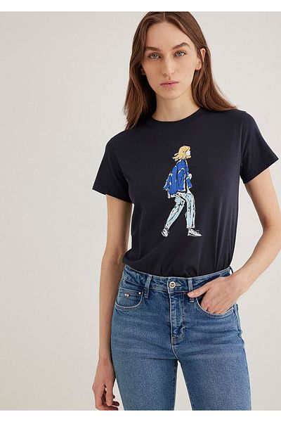 Mavi Denim Girl Printed Black T-Shirt Semi Slim Fit / Semi Slim Fit 1613188-70087