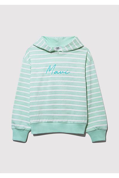 Mavi Logo Printed Striped Green Sweatshirt 7S10100-89148