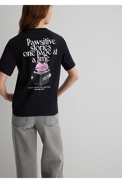 Mavi Cat Printed Black T-Shirt Regular Fit 1613176 -900