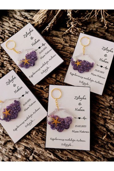 Gelinrehberi 20 Adet Kartlı Epoksi istiridye Kişiye Özel Anahtarlık Söz, Nişa...