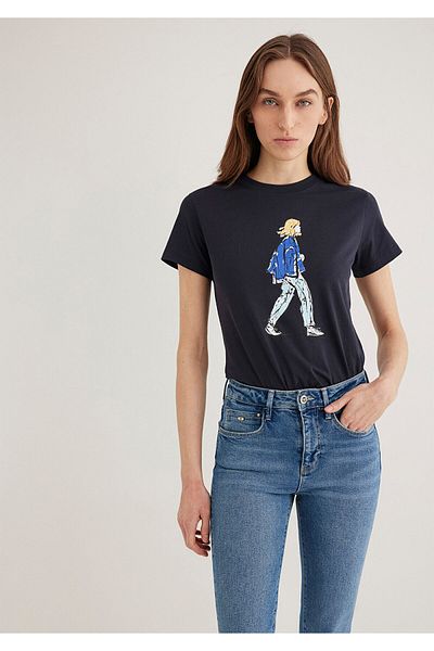 Mavi Denim Girl Printed Black T-Shirt Semi Slim Fit / Semi Slim Fit 1613188-70087