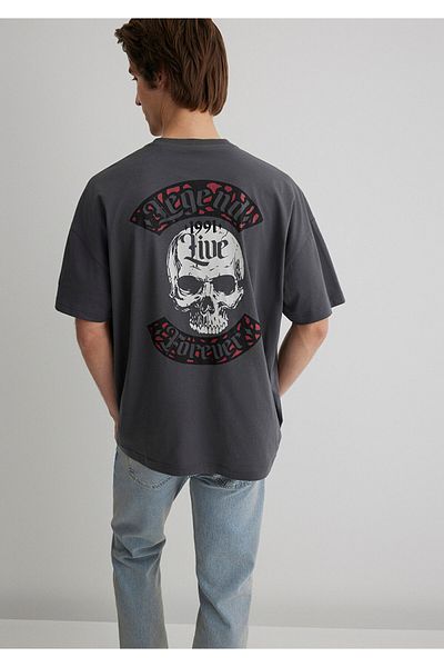 Mavi Μπλουζάκι με στάμπα ανθρακί κρανίου Oversize / Φαρδιά κοπή 0612704-70088