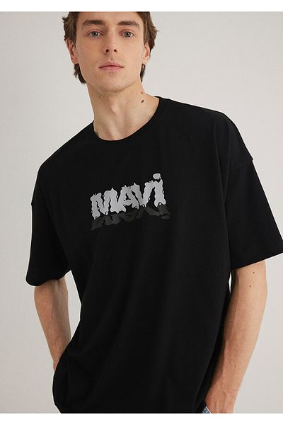 Mavi Τυπωμένο λογότυπο Μαύρο T-Shirt Oversize / Φαρδιά κοπή 0611828 -900