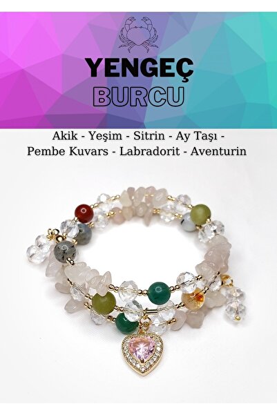 Herkimer Doğal Taş Orijinal Doğaltaş Yengeç Burcu Helozon Kadın Bileklik