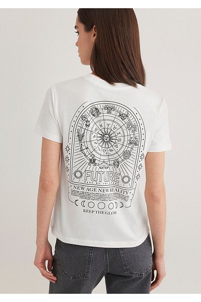 Mavi Astrologie bedrucktes Ecru T-Shirt Semi Slim Fit / Semi Slim Fit 1612947-70057