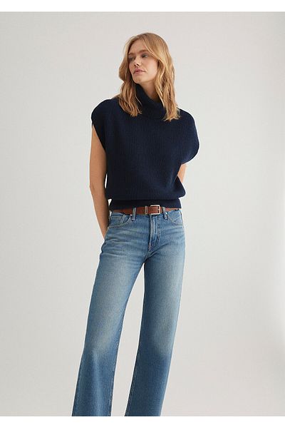 Mavi Stand Collar Short Sleeve Navy Blue Sweater Regular Fit / Regular Fit 1710658 -82318