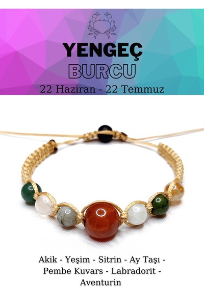 Herkimer Doğal Taş Orijinal Doğaltaş Yengeç Burcu Krem Bohem Ayaralanabilir B...