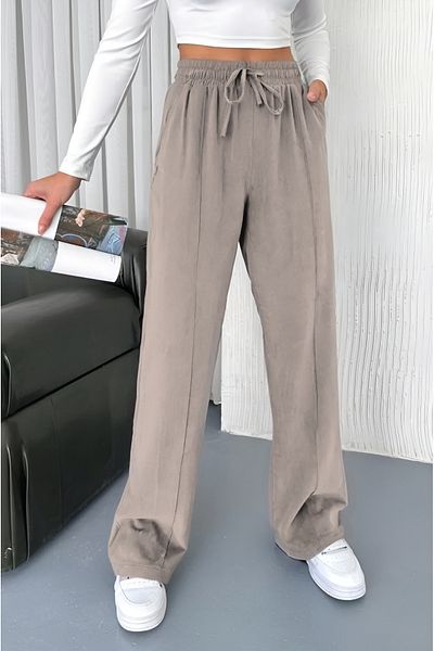 Feela Moda Γυναικείο παντελόνι Palazzo 2007 με κορδόνια με ελαστική μέση Modal Stripe