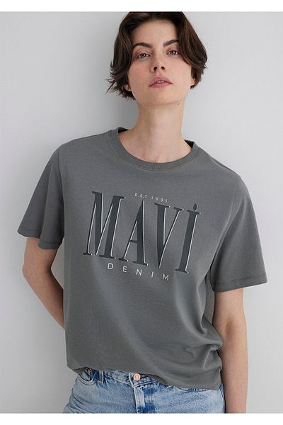 Mavi Logo Printed Gray T-Shirt Regular Fit / Normal Cut 1611990-70122