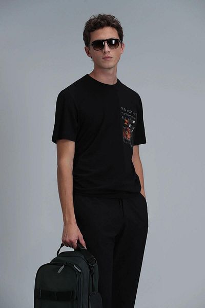 Lufian Černé exotické tričko Crew Neck T-Shirt111020202