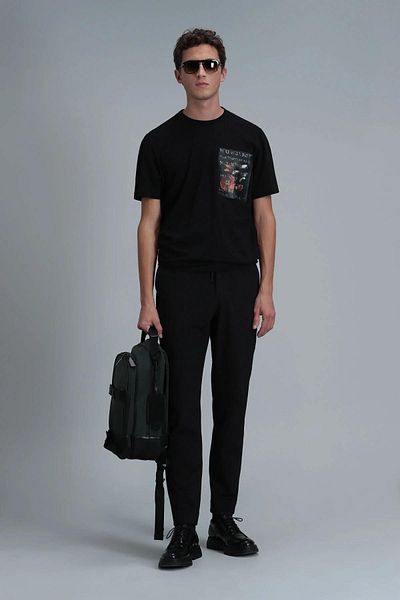 Lufian Černé exotické tričko Crew Neck T-Shirt111020202