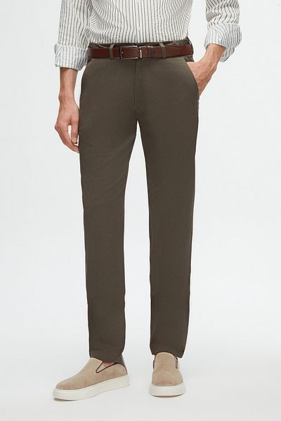 D'S Damat Flexible Lycra Slim Fit Khaki Chino Pants - Side Pocket and Dobby