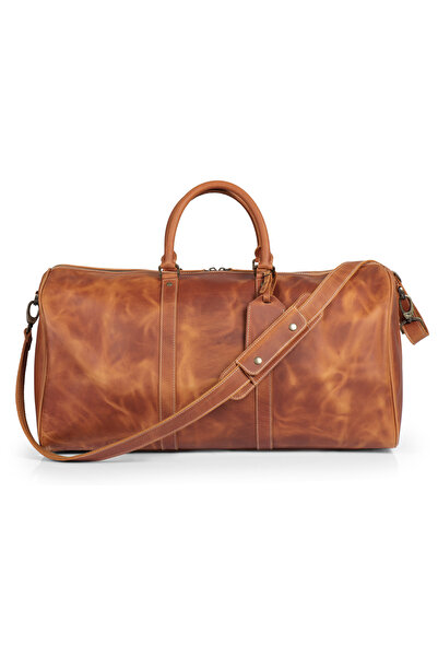 LONDO Genuine Leather Trunk Travel Bag 30 Lt - Camel