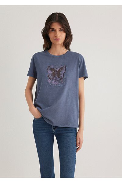 Mavi Tricou cu imprimeu fluture Istanbul - Potrivire obișnuită 168571 -30233