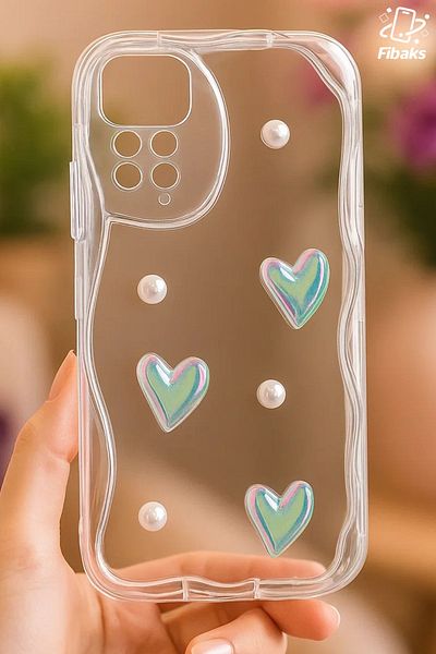 Fibaks حافظة لهاتف Redmi Note 11 Pro/12 Pro 4G بتصميم ثلاثي الأبعاد على شكل قلب ولؤلؤ وغطاء من السيليكون لحماية الكاميرا