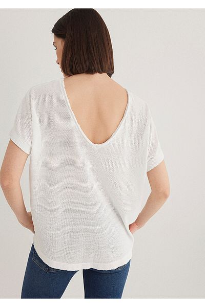 Mavi Strukturiertes weißes Basic-T-Shirt in Übergröße / Weit geschnitten 167311 -81964