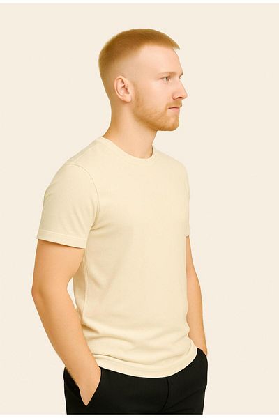 AXXEL Men's Ecru Short Sleeve T-Shirt-D405