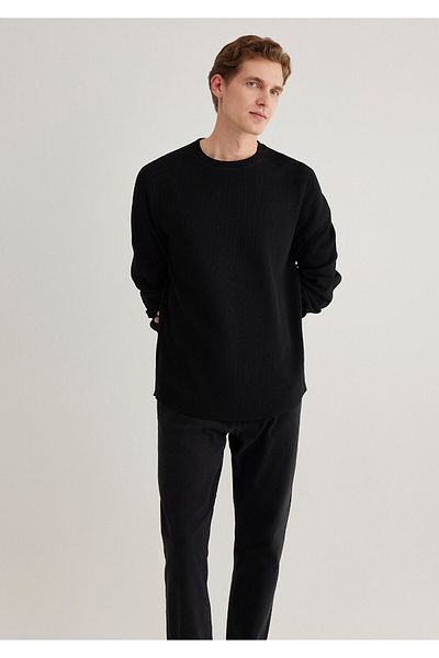 Mavi Μακρυμάνικο μπλουζάκι με υφή μαύρο Basic Slim Fit / Slim Fit 0610106 -900