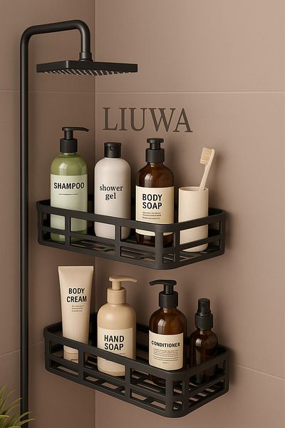 LIUWA 2-Piece Organizer Adhesive Bathroom Shelf, Shampoo, Soap, Shower Gel (PR)