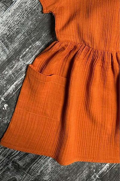 Riccotarz Girl's Double Pocket Loose Cut Sleeveless Tile Muslin Dress
