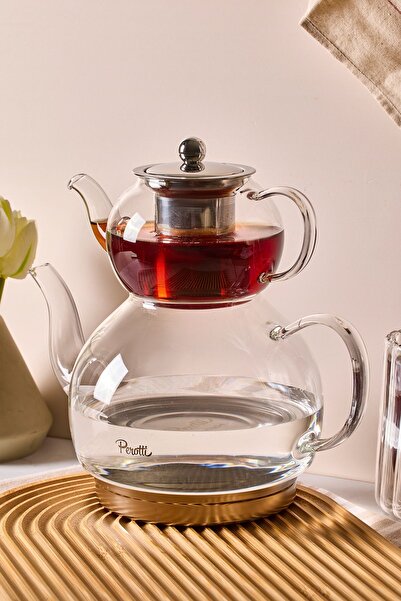 Perotti طقم إبريق شاي من زجاج البورسليكات من Keyf-i Ala سعة 500 مل وإبريق شاي سعة 1800 مل