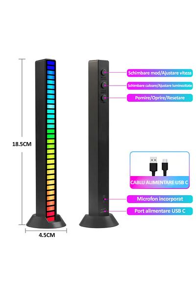 NEXTLY Bara Cu Leduri Rgb, , Sincronizare Muzicala, Lumini De Ritm, Senzor Sunet, 32 Leduri