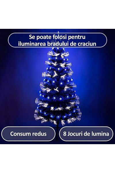 NEXTLY Instalatie De Craciun, Lumina Albastra, , Rola 50m Lungime, 8 Jocuri De Lumini, Rezistenta