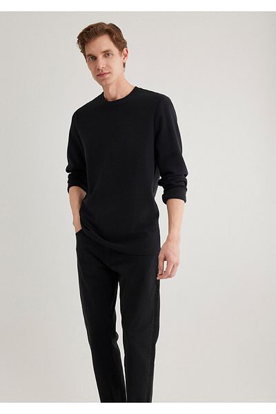 Mavi Μακρυμάνικο μαύρο μπλουζάκι με υφή Slim Fit / Slim Fit 064622 -21842