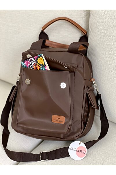BAGLOVİS Brown Women's Backpack with Side and Big Pocket Detail