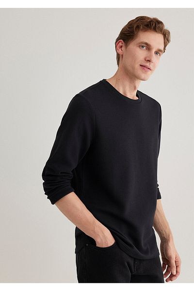 Mavi Μακρυμάνικο μαύρο μπλουζάκι με υφή Slim Fit / Slim Fit 064622 -21842