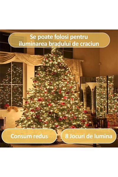 NEXTLY Instalatie De Craciun Multicolora, , Rola 50m Lungime, 8 Jocuri De Lumini, Rezistenta La Apa