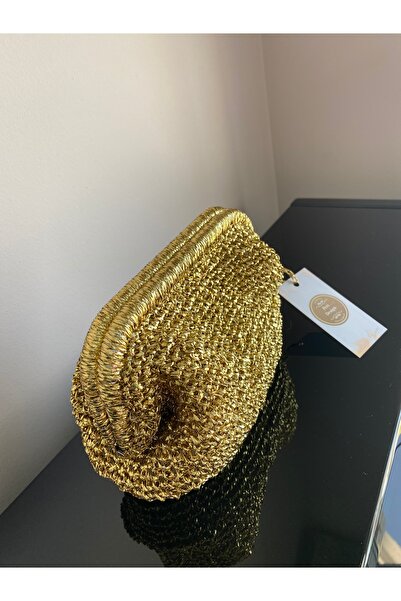 PeriStore حقيبة محفظة ذهبية محبوكة يدوياً مقاس صغير 20×20 سم