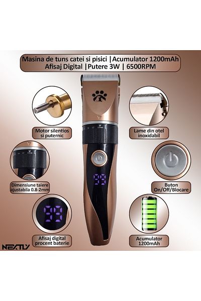 NEXTLY Masina De Tuns Catei Si Pisici, , Pentru Talie Medie Si Mica, Afisaj Digital, Acumulator