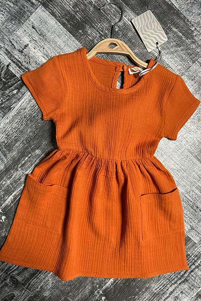 Riccotarz Girl's Double Pocket Loose Cut Sleeveless Tile Muslin Dress